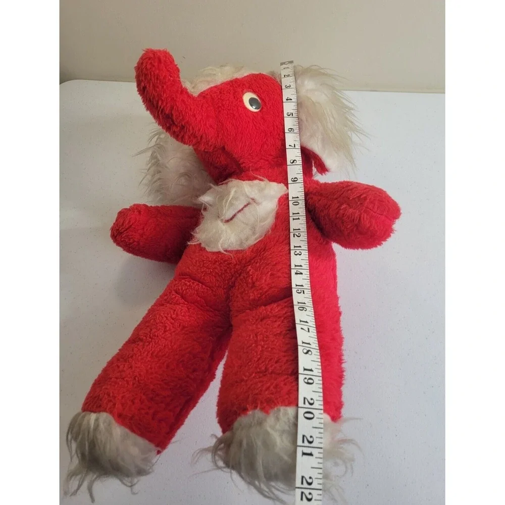 Vtg Carnival Elephant Plush Kitsch Stuffed Animal‎ Toy Red White 22in